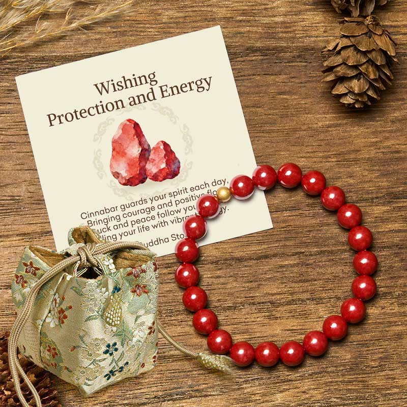 Buddha Stones "Wishing Protection and Energy" Cinnabar Bracelet Includes Gift Message Card