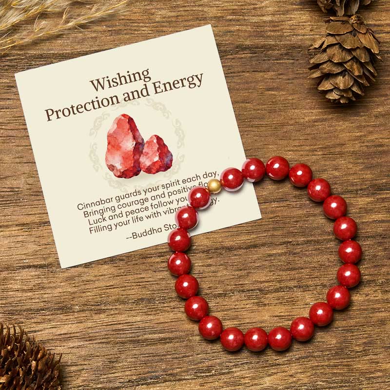 Buddha Stones "Wishing Protection and Energy" Cinnabar Bracelet Includes Gift Message Card