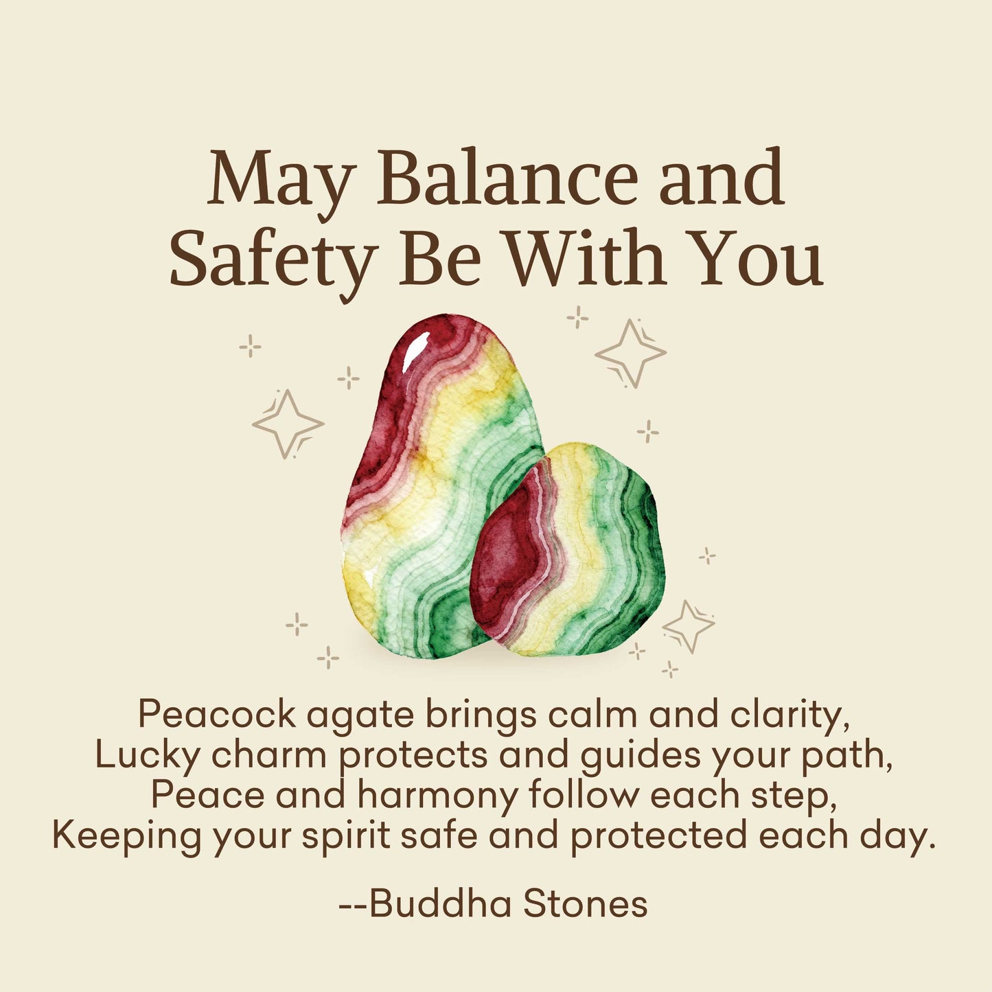 Buddha Stones "May Balance and Safety Be With You"Peacock Agate Bracelet Includes Gift Message Card