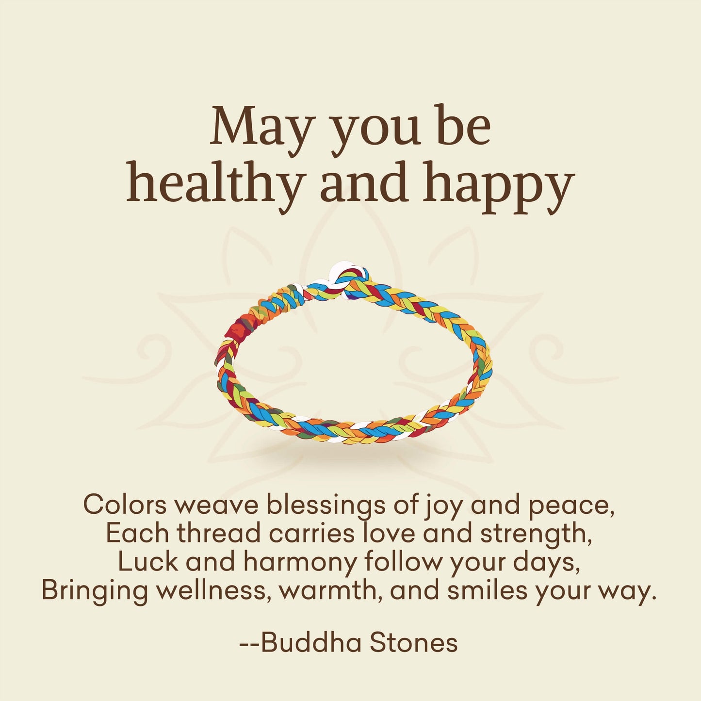 Buddha Stones "May you be healthy and happy" Lucky Multicolored Bracelet Includes Gift Message Card