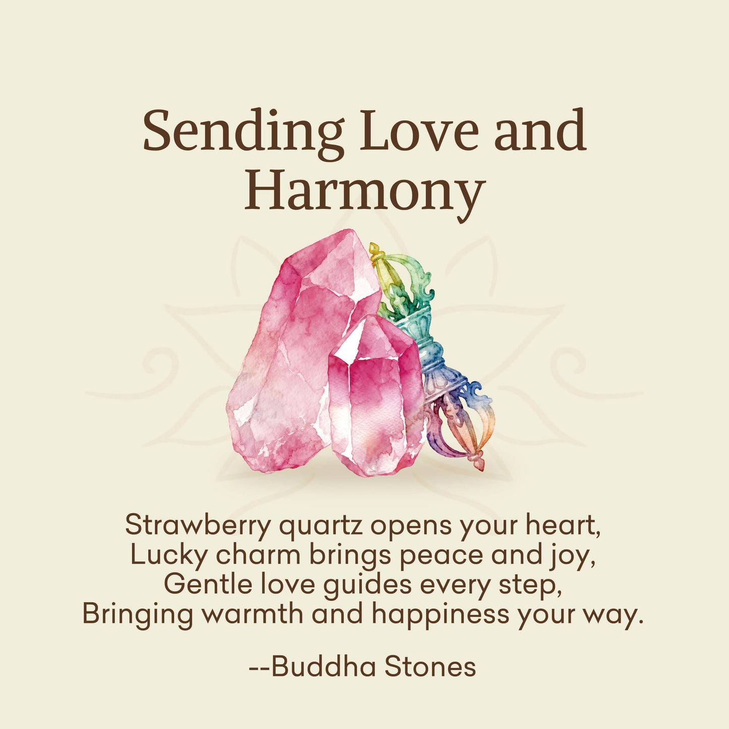 Buddha Stones "Sending Love and Harmony"Strawberry Quartz Bracelet Includes Gift Message Card