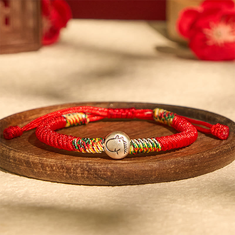 Buddha Stones 999 Sterling Silver Chinese Zodiac Horse Charm Red String Strength Braided Bracelet