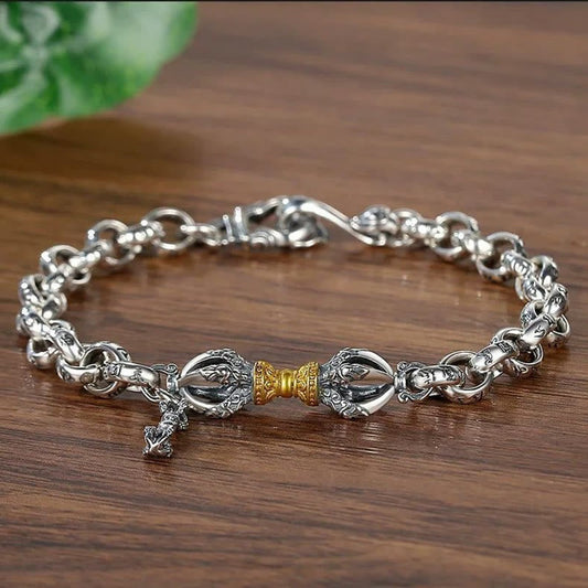Buddha Stones Retro Om Mani Padme Hum Vajra Copper Calm Bracelet