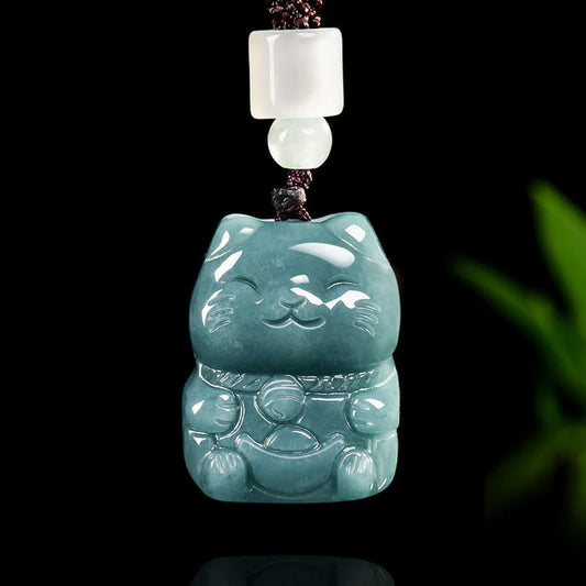 Buddha Stones Natural Attract Wealth Cat Jade Necklace Prosperity Pendant