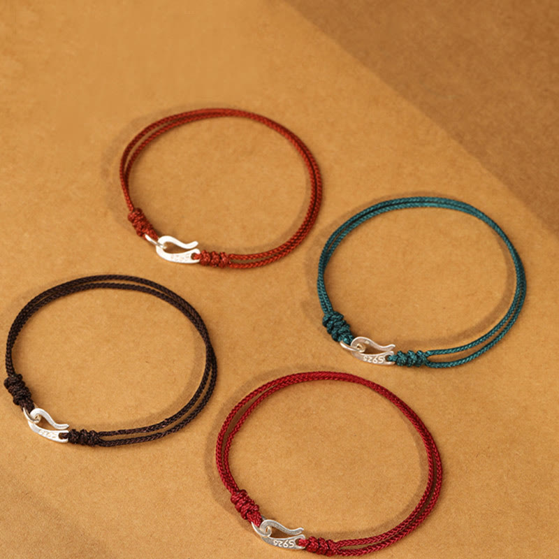 Buddha Stones 925 Sterling Silver Hook Design Red String Strength Colorful Bracelet