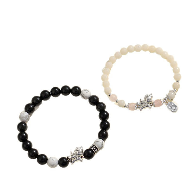 Buddha Stones 999 Sterling Silver Year of the Horse Natural Black Obsidian Bodhi Seed Strength Bracelet