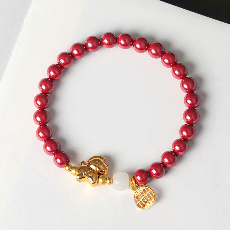 Buddha Stones Year Of The Horse Natural Cinnabar Hetian Jade Concentration Bracelet