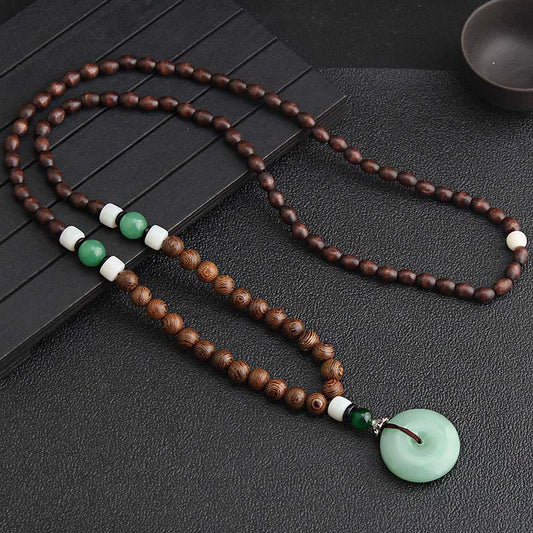 Buddha Stones Wenge Wood Peace Buckle Balance Tranquility Pendant Necklace