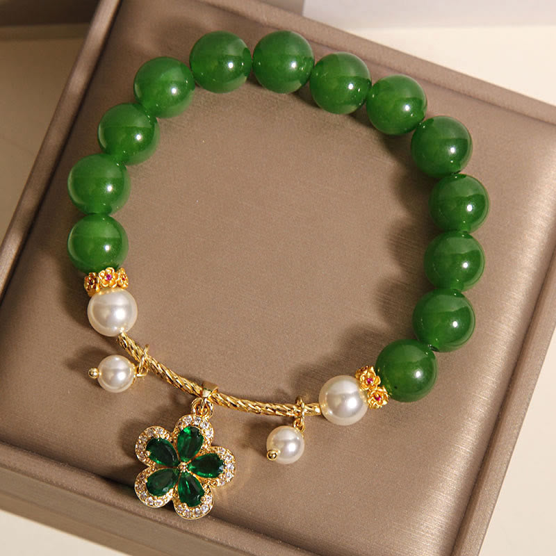 Buddha Stones Green Jasper Pearl Flower Balance Bracelet