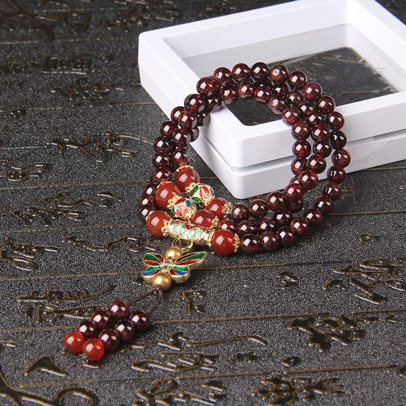 Buddha Stones Natural Garnet Red Agate Colorful Butterfly Purification Calm Multi-layer Bracelet