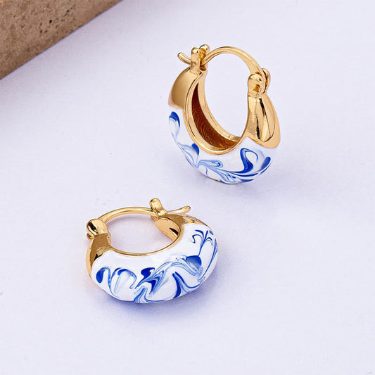 Buddha Stones Copper Plated 18k Gold Enamel Glaze Healing Luck U-shaped Earrings