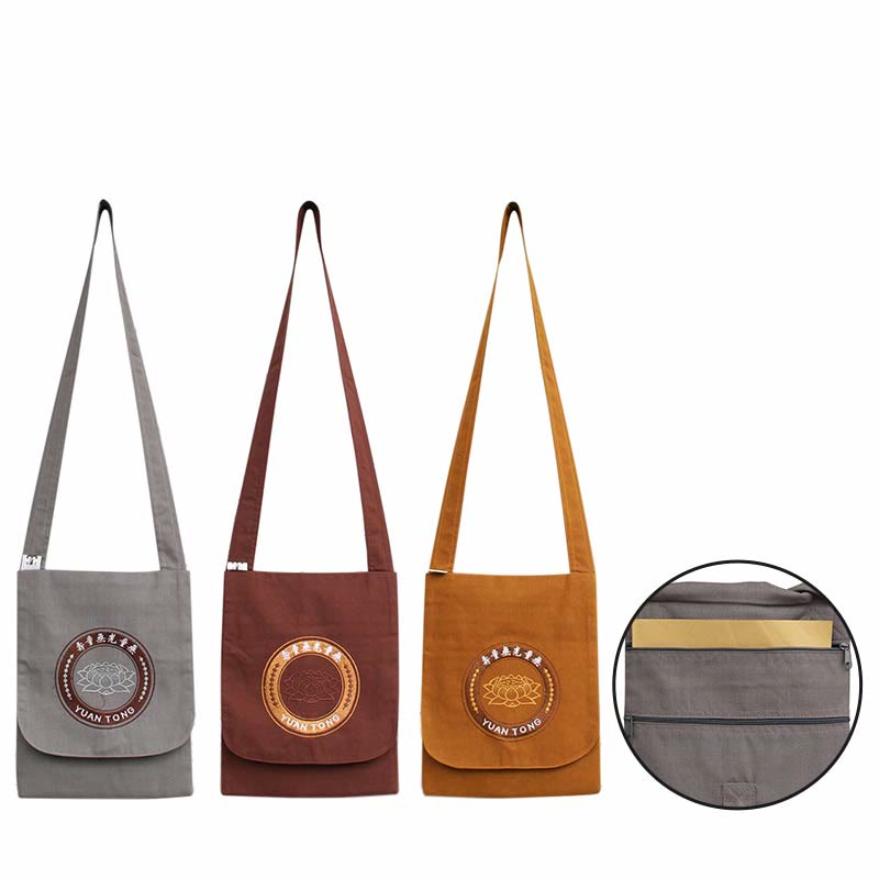 Buddha Stones Lotus Embroidered Spiritual Mind Practice Cotton Shoulder Bag Crossbody Bag