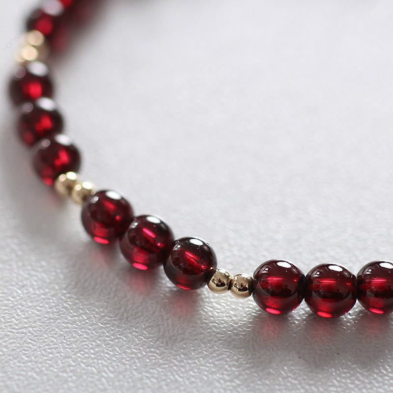 Buddha Stones 14K Gold Plated Alloy Natural Garnet Calm Bracelet