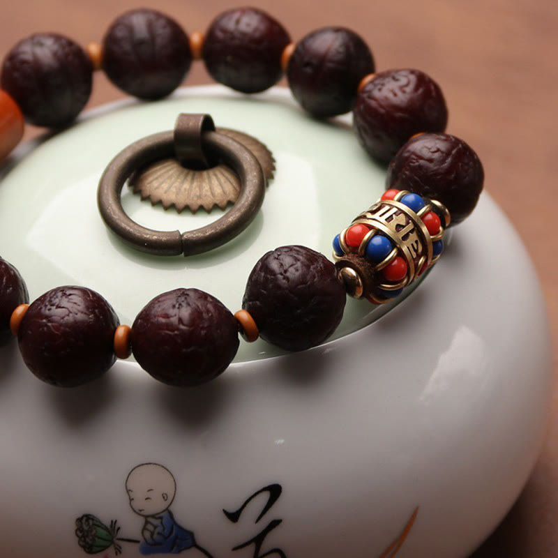 Buddha Stones Tibetan Bodhi Seed Agate Bead Luck Wealth Tassel Charm Wrist Mala