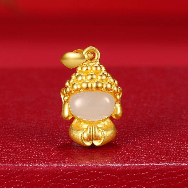 Buddha Stones White Jade Buddha Success Pendant Necklace