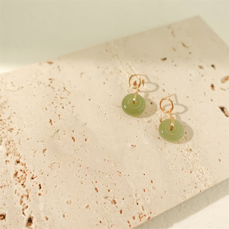 Buddha Stones Round Jade Peace Buckle Luck Drop Earrings