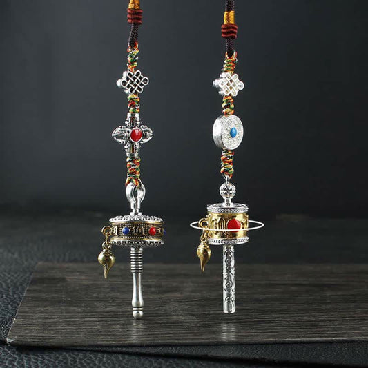Buddha Stones Tibet Om Mani Padme Hum Prayer Wheel Peace Rotatable Bag Car Hanging Decoration