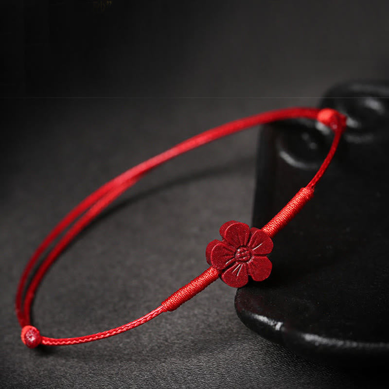Buddha Stones Handmade Plum Blossom Four Leaf Clover PiXiu Lotus Koi Fish Cinnabar Blessing Braid Bracelet