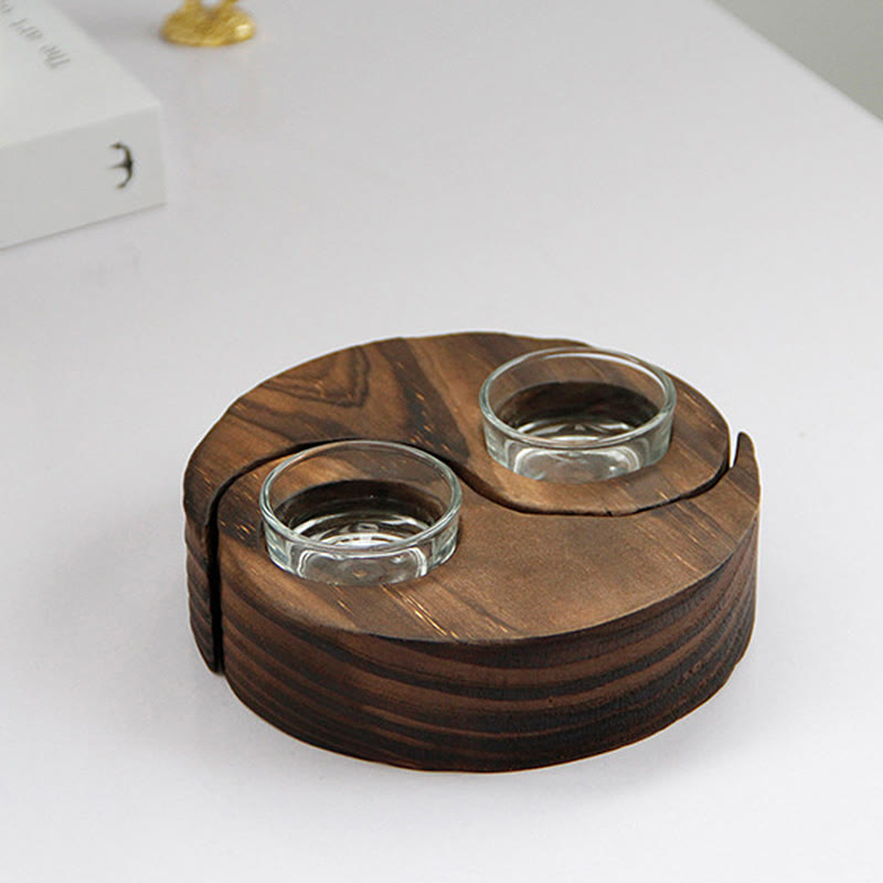 Buddha Stones Yin Yang Wood Candle Holder Meditation Rituals Use Items
