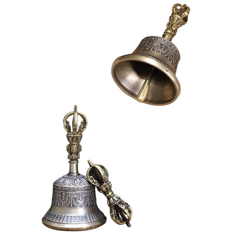 Buddha Stones Tibetan Meditation Bell and Vajra Dorje Copper Enlightenment Decoration Set