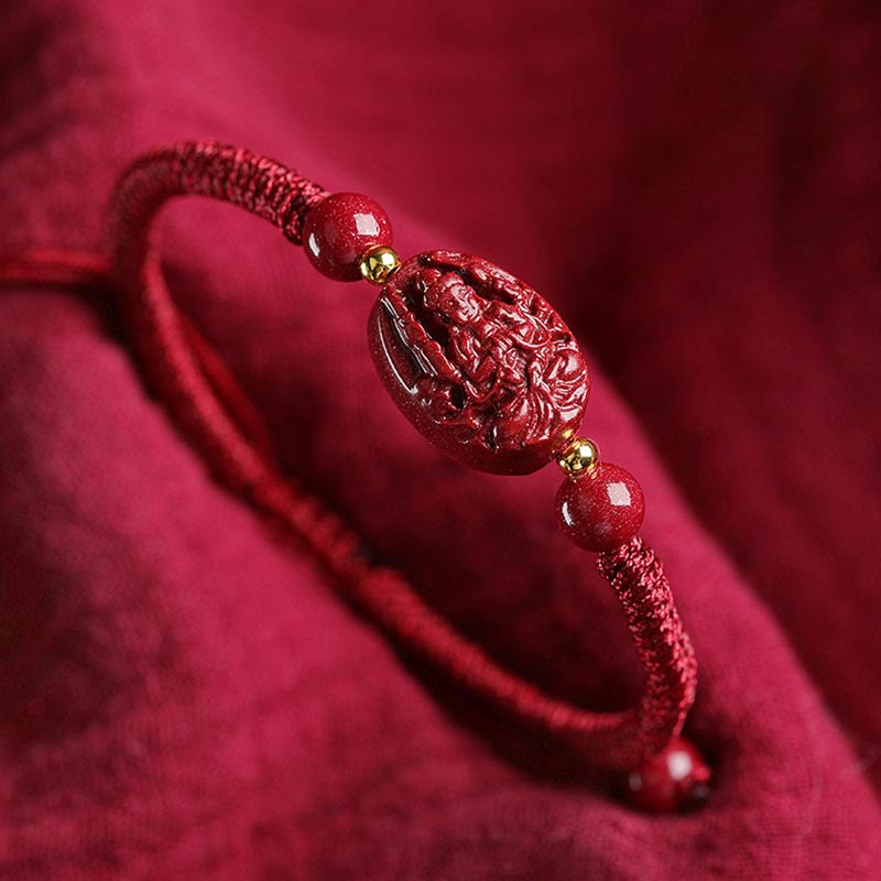 Buddha Stones Chinese Zodiac Natal Buddha Cinnabar Keep Away Evil Spirits Rope Bracelet (Extra 30% Off | USE CODE: FS30)