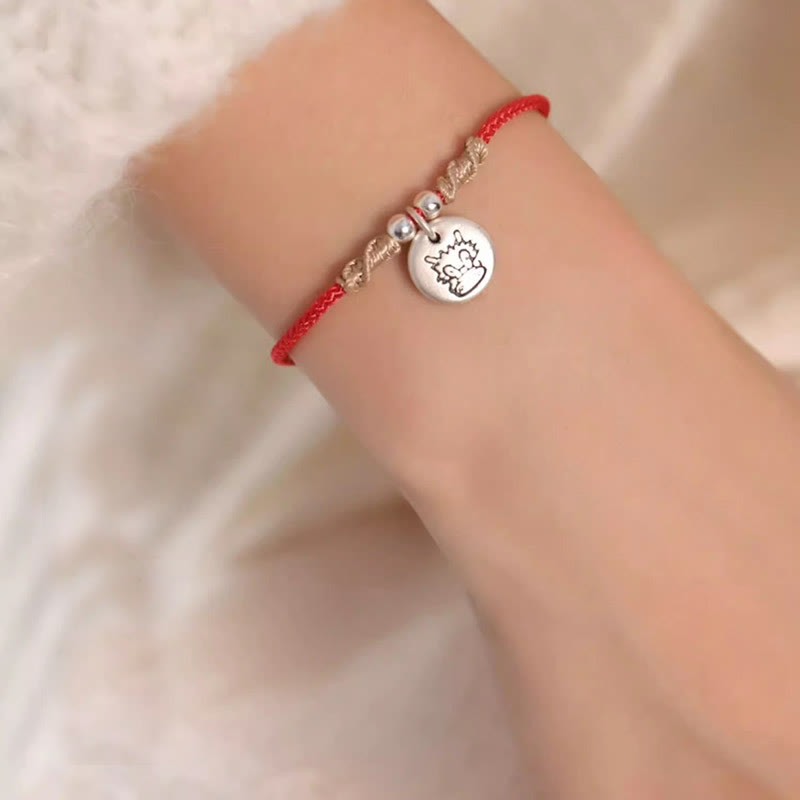 Buddha Stones Handmade 999 Sterling Silver Year of the Dragon Cute Chinese Zodiac Luck Braided Bracelet (Extra 30% Off | USE CODE: FS30)