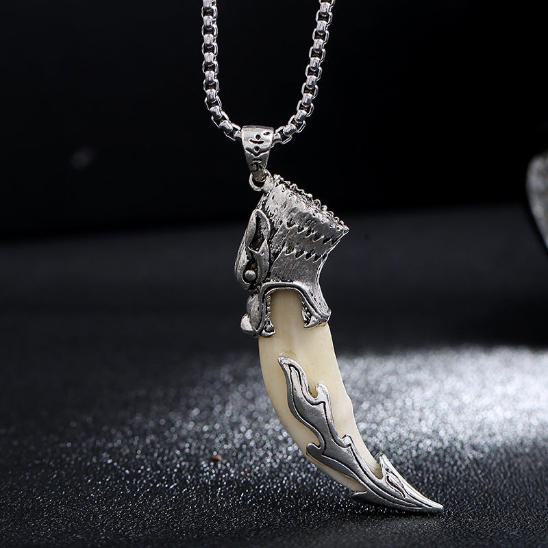 Buddha Stones Imitation Wolf Tooth Titanium Steel Balance Necklace Pendant