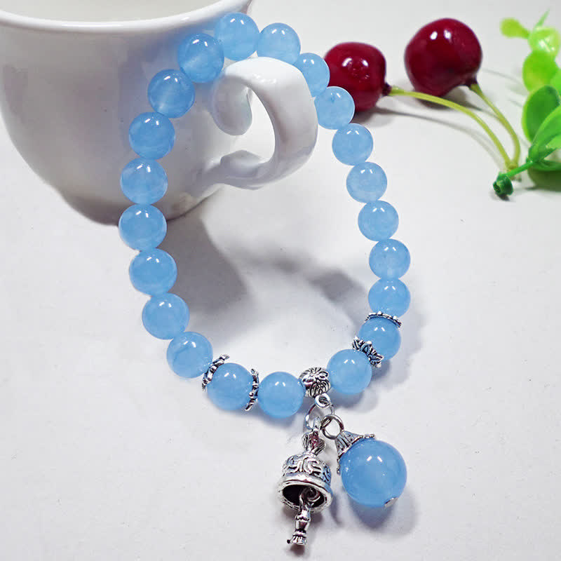Buddha Stones Vintage Crystal Chalcedony Stone Energy Beaded Bell Charm Bracelet