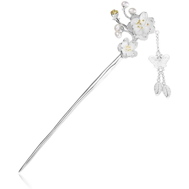 Buddha Stones Plum Blossom Butterfly Love Freedom Tassel Hairpin