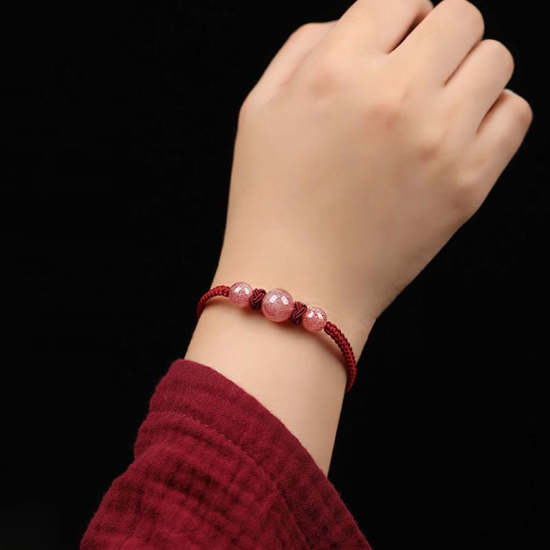 Buddha Stones Natural Strawberry Quartz Crystal Love Red String Weave Bracelet Anklet (Extra 30% Off | USE CODE: FS30)