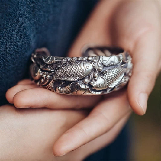 Buddha Stones Buddha Stones Koi Fish Lotus Luck Wealth Bracelet Bangle
