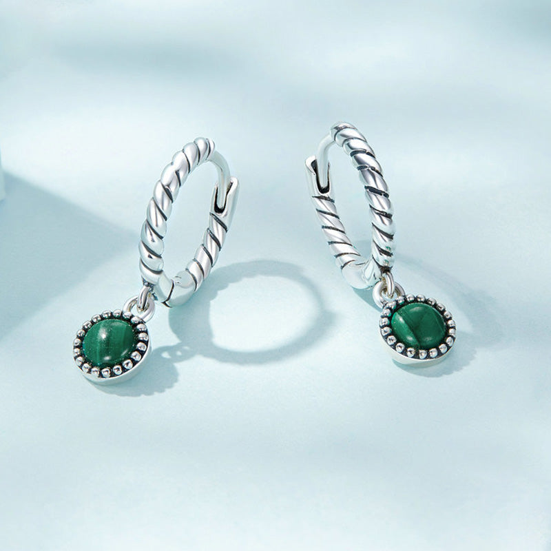 Buddha Stones 925 Sterling Silver Round Malachite Anti-Anxiety Drop Earrings