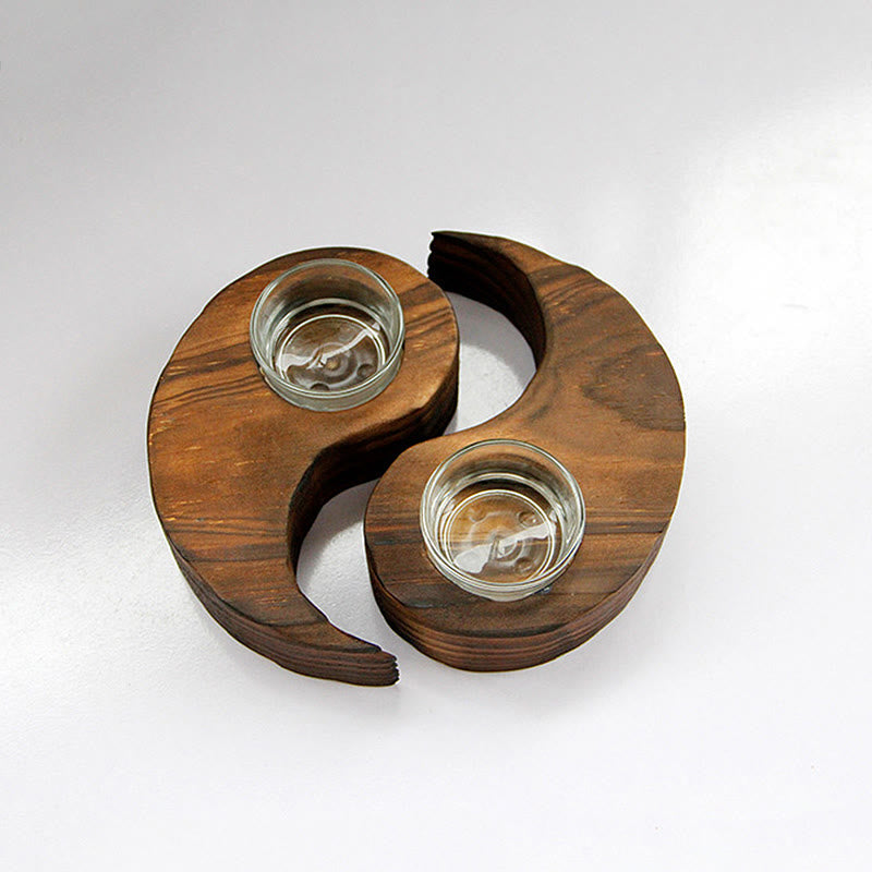 Buddha Stones Yin Yang Wood Candle Holder Meditation Rituals Use Items