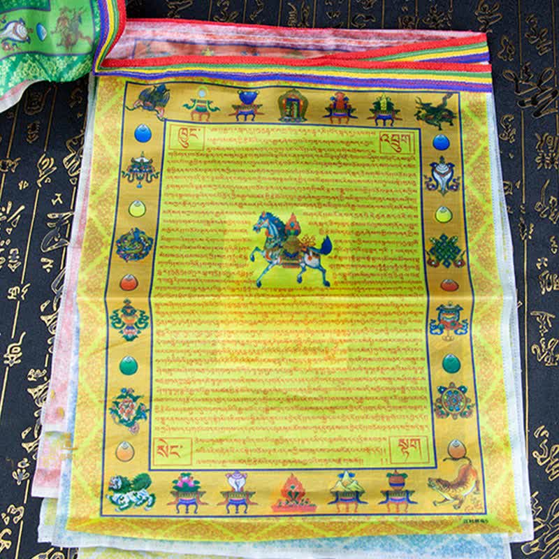 Buddha Stones Tibetan 5 Colors Windhorse Buddha Tara Scriptures Healing Auspicious Outdoor Prayer Flag