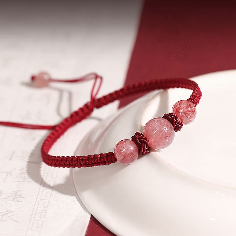 Buddha Stones Natural Strawberry Quartz Crystal Love Red String Weave Bracelet Anklet (Extra 30% Off | USE CODE: FS30)