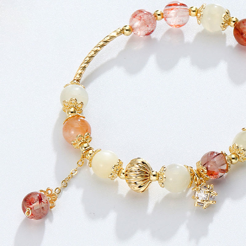 Buddha Stones Colorful Rutilated Quartz Cat Eye Zircon Auspiciousness Bead Bracelet