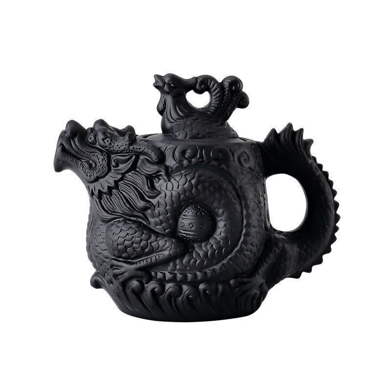Buddha Stones Vintage Dragon Phoenix Ceramic Teapot