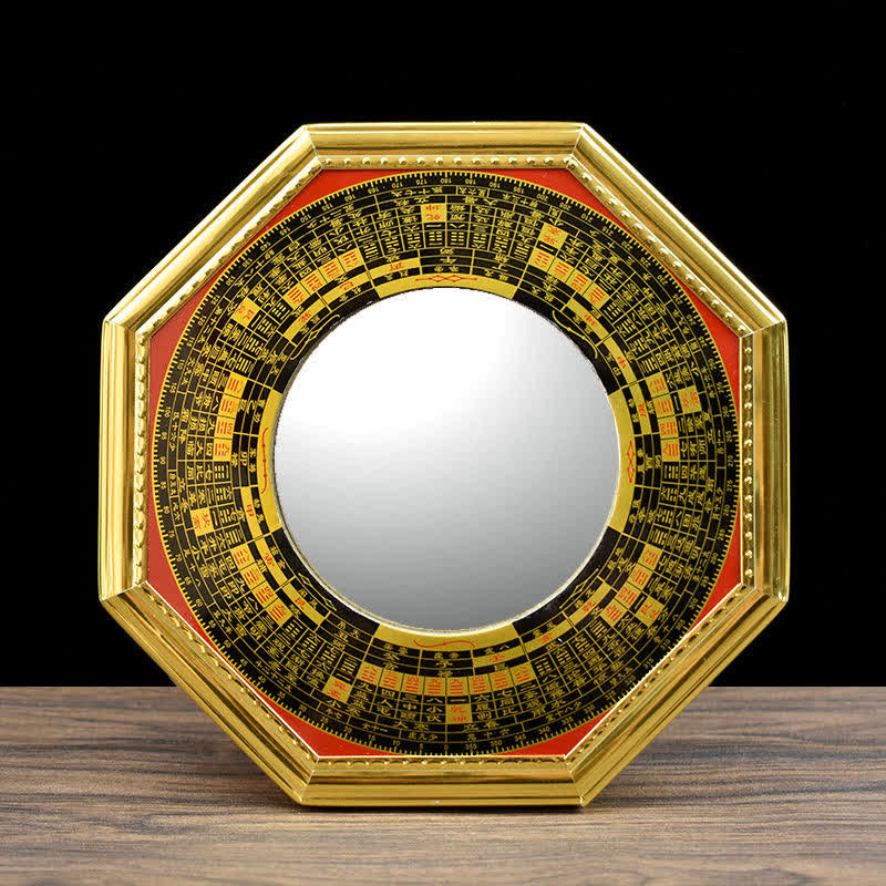 Buddha Stones Feng Shui Bagua Map Five-Emperor Coins Gourd Balance Living Room Energy Map Mirror