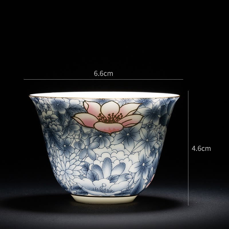 Buddha Stones Colorful Flowers Orchid Sea Waves Blue and White Porcelain Ceramic Teacup Kung Fu Tea Cup