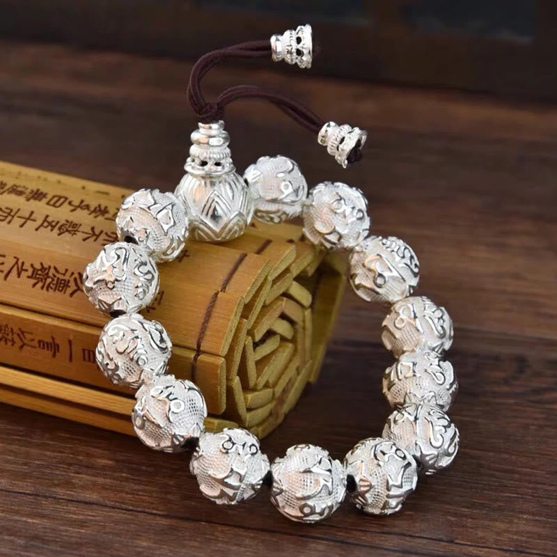 Buddha Stones Tibetan Om Mani Padme Hum Carved Alloy Beads Amulet Bracelet (Extra 35% Off | USE CODE: FS35)