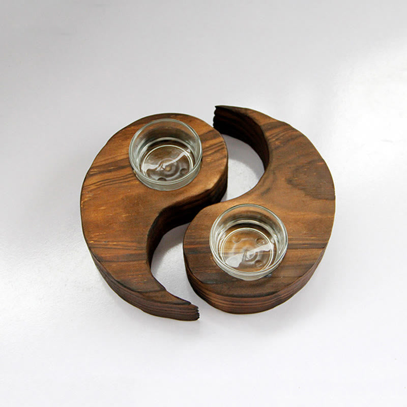 Buddha Stones Yin Yang Wood Candle Holder Meditation Rituals Use Items