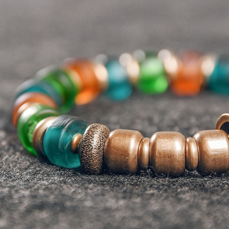 Buddha Stones Tibetan Colorful Glass Beads Copper Wealth Bracelet