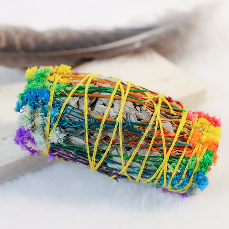 Buddha Stones Colorful Daisy Red Rose Flowers Smudge Stick for Home Cleansing Incense Healing Meditation Smudge Sticks Rituals Set