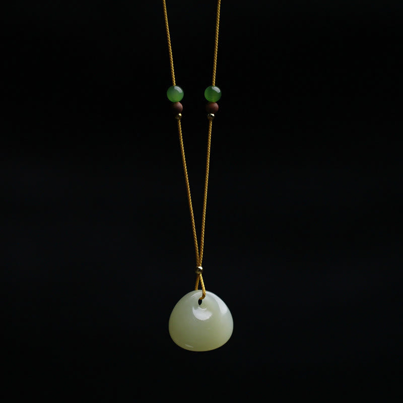 Buddha Stones Natural Hetian Jade Small Bag Pattern Prosperity String Necklace Pendant