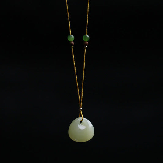 Buddha Stones Natural Hetian Jade Small Bag Pattern Prosperity String Necklace Pendant