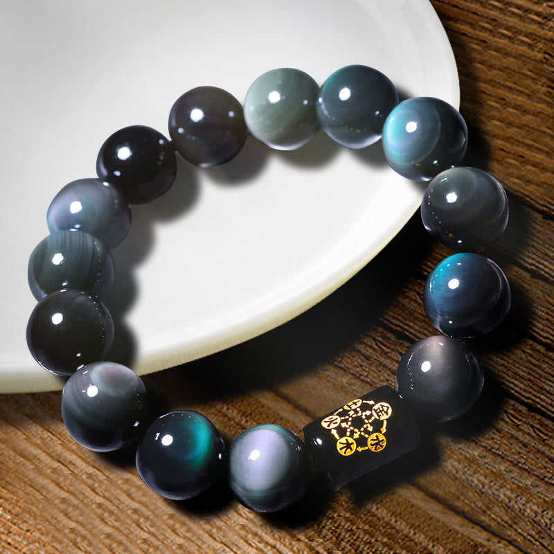 Buddha Stones "Sending Balance and Protection" Rainbow Obsidian Bracelet Includes Gift Message Card
