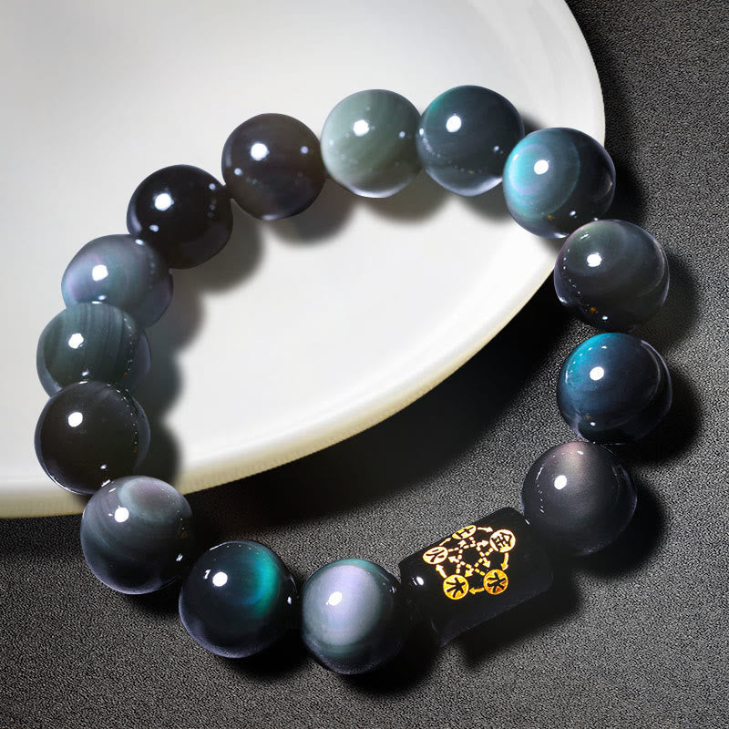 Buddha Stones "Sending Balance and Protection" Rainbow Obsidian Bracelet Includes Gift Message Card