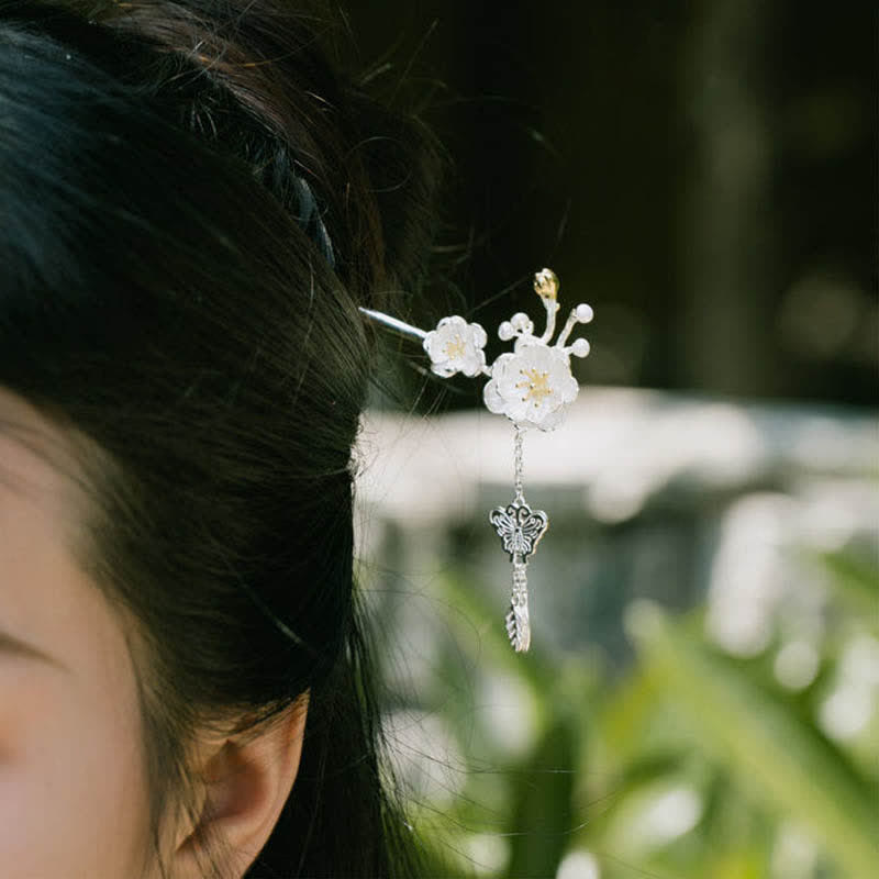 Buddha Stones Plum Blossom Butterfly Love Freedom Tassel Hairpin