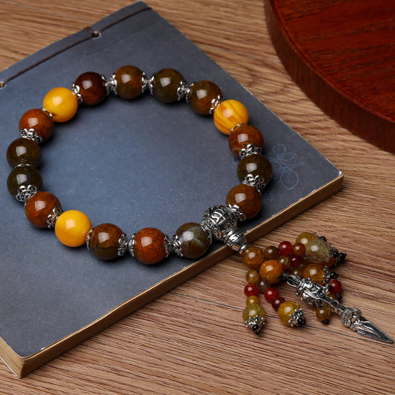 Buddha Stones Natural Tiger Eye Red Agate Dragon Vein Agate Stone Vajra Dorje Power Healing Bracelet Car Decoration