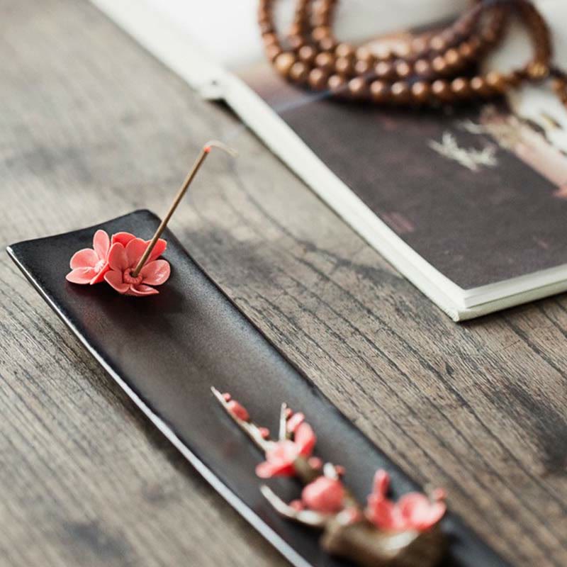 Buddha Stones Lotus Peony Rose Flower Ceramic Spiritual Incense Burner
